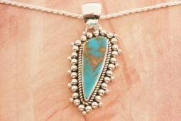 Artie Yellowhorse Genuine Mineral Park Turquoise Sterling Silver Pendant